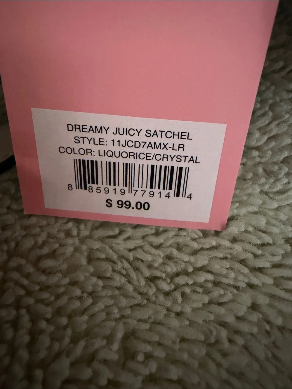 Juicy Couture Black & Cream Jeweled Logo Dome Satchel with Pink Accents